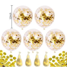 AMFIN® (Pack of 20) Transparent Balloons Bouquet Combo with Re Filled Gold Confetti & Ribbons for Anniversary, Birthday, Baby Shower, Valentine Day Party Decoration Balloon - Gold image 2