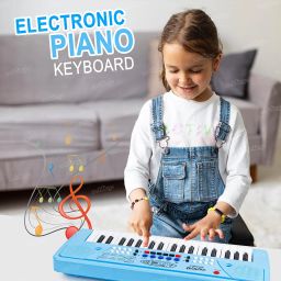 Zest 4 Toyz 37 Key Piano Keyboard Toy with Power Option, Recording and Mic, Electronic Piano Keyboard Multi-Function Portable Piano - Blue image 1