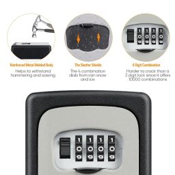 Suptikes Large Key Lock Box with Resettable Combination| Portable Waterproof Wall Mount Lockbox for Outdoor Use | Secure Key Storage Safe for Home, Office, Door Handle (Silver, 1 Pack) image 5