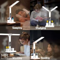 MULTI BLISS® 7 in 1 Dual Head LED Desk Lamp, Eye Protection, Pen Holder, Work from Home Essentials, Clock, Date, Temperature, Rechargeable, Touch, image 5