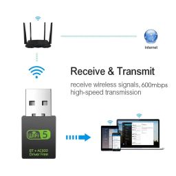 AUSHA ® USB WiFi Bluetooth Adapter, 600Mbps Dual Band 2.4/5Ghz Wireless Network External Receiver, Mini WiFi Dongle for PC/Laptop/Desktop image 3