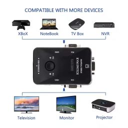 2 Port KVM Switch USB 2.0 KVM Switch Box to Control up to 2 Computers 2 in 1 Out USB Keyboard Mouse Sharing Device for Computer, PC, Laptop, Desktop, Monitor, Printer, Sharing Video image 1