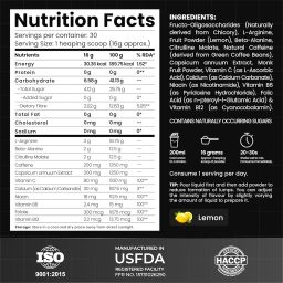 (by Nutrabay) HYPR Pre Workout | Naturally Flavoured & Sweetened with Monk Fruit | 200mg Natural Caffeine, 3000mg L-Arginine, 2000mg Beta Alanine, 2000mg Citrulline Malate - Lemon, 480g image 4