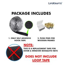 Lifekrafts Self-Adhesive Hook Tape (No Loop) – 20mm x 12m | Black | For Magnetic Door Nets & Window Net Replacements | Strong Grip | Easy Peel & Stick | Durable & Versatile Use image 1