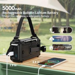 NOAA Emergency Weather Alert Radio, 5000 Large Capacity Hand Crank Solar Powered AM/FM/Shortwave Radio for Home, Portable LED Camping Flashlight Reading Lamp, Phone Charger Earphone Jack,SOS Alarm image 2