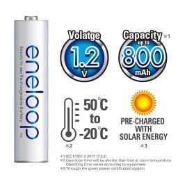 Panasonic ENELOOP Ni-MH up to 800 mAh AAA Rechargeable Batteries,Low self-Discharge for Multi-use,Storage Life Hold 70% Charge up to 10 Year, Pack of 2 image 2