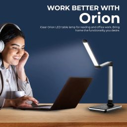 iGear Orion Led Desk Lamp with Qi Wireless Charger 5 watts, Cool/Warm/Natural Light, adjustable brightness, eyesight protection, adjustable lamp arm, touch control, best use for Office and Study, material ABS and Aluminium finish(Black + silver), 1 Year Free replacement warranty on manufacturing defect. image 1