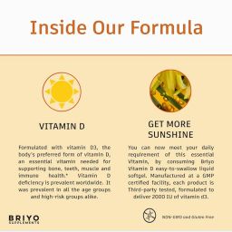Briyo Vitamin D3 2000 IU - 90 Softgels - For Bone Health, Muscle Function and Immune Support Healthy Bone Function Strong Muscles Boost Immune System for Men/Women image 5