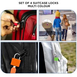 NFI essentials Set of 4 Suitcase Locks, Multicolor Luggage Padlocks Set, Lock with Keys, Small Luggage Locks, Mini Locker, Zipper Lock, Tiny Locker for School Gym Backpack image 1