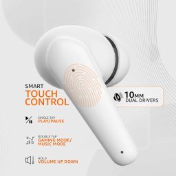 amazon basics TWS in-Ear Earbuds (S94) with Fast Charging up to 40 Hours of Playtime | Dual 10mm Driver | IPX4 Water-Resistance | Bluetooth 5.3 | Touch Control (White) image 2