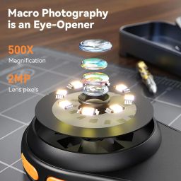Digital Microscope Fixed Focus-200X Pocket Magnifying Glass, 3-Level Adjustable LED Lights Portable Handheld Mini Microscope,USB Compatible with, Windows, Mac OS image 1