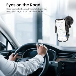 Portronics Charge Clamp 2 Mobile Holder with Wireless Charging with 15W Wireless Output, 360° Rotation, 270° Adjustable Angles, LED Display, Type C Charging Port, 1M Type C Cable(Black) image 1