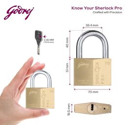 Godrej Locks | Sherlock Pro (70mm) Padlock | with 4 Keys | Premium Solid Brass Lock | Self-Locking Shackle | Double Locking | Rust-Resistant | Suitable for Doors, Outdoor Usage | 5 Years Warranty image 3