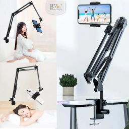BROLAVIYA Overhead Video Mobile Stand, New Extra Long Arm, 1/4" Head 2 Way Base clamp, and Bracket for Mobile Phone, for, Overhead Video, Desktop,Bedroom, Office, Black image 4