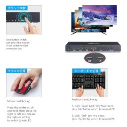 KCEVE Switch, 4 In 1 Out HDMI Switcher Box Support 4K@60Hz For 4 Pieces Share Keyboard And Mouse, Support USB Hub Connect, Compatible with Windows/Linux/Mac System with 4 USB Cables image 2