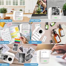 PRINHSJI Mini Printer, Thermal Sticker Printer with 11 Rolls Thermal Paper and Stickers for iOS and Android, Portable Bluetooth Pocket Printer for Learning Notes, Pictures, DIY, Labels image 3