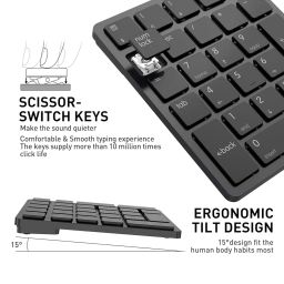 Havit Bluetooth Number Pad, Usb Wireless Numeric Keypad 26 Keys Portable Mini Financial Accounting Rechargeable Numeric Pad For Mac, Laptop Desktop, Pc, Surface Pro,Notebook (Black) image 3