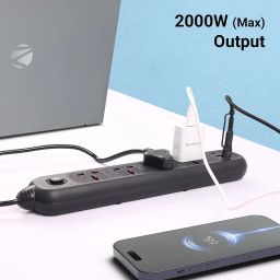 ZEBRONICS Power BAR 145, Extension Board/Strip, 2000 Watts, 10 Amps, 1x Type C Port, 4X Universal Socket, 2X USB Port, LED Indicator, On/Off Switch, Wall Mountable, 5 Meter image 1