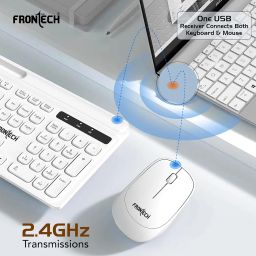 Frontech Wireless Keyboard & Mouse Combo Set | 2.4GHz USB Connectivity | 104 Keys | 3 Buttons | 1200 DPI Mouse | Compatible with PC/Laptop/Mac (KB-0030, White) image 4