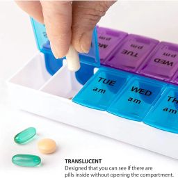TOPREDO Pill Case- 2 Row 14 Squares Weekly 7 (AM-PM) Days Tablet Box Holder Medicine Storage Organizer Container & 3 in 1 Vaporizer (Assorted) image 5