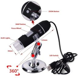USB Digital Microscope 50X to 1600X, 8 LED Magnification Microscope Magnifier with Metal Stand Compatible with Android and Smartphone Handheld USB Microscope/Dermascope/Endoscope image 4