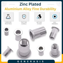 Generasis Metric Rivet Nut Kit - Zinc Plated, Flat Head, Knurled Body, Threaded Insert - 7 Sizes M3, M4, M5, M6, M8, M10, M12 (Metric Rivet Small Assortment Kit, 75 Pieces 7 Sizes) image 2