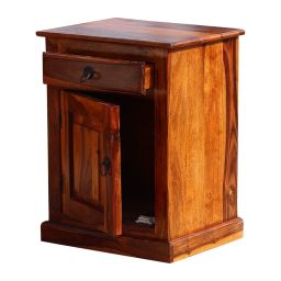 Laxmi Handicraft Simpla Bedside Table with Single Drawer and Single Wooden Door in Natural Honey Oak Color with Glossy Finished image 4