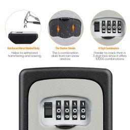 Key Lock Box Outdoor with Code – Wall Mount Security Lockbox for Spare Keys Outside Combination Keybox for Home, Office, Garage image 5