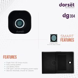 Dorset Furniture Smart Lock [DG 304] | 40 Unique Access Drawer Lock with Finger Print for Home and Office | Suitable for Drawers| Ideal Door Thickness - 15-20mm | Black image 1