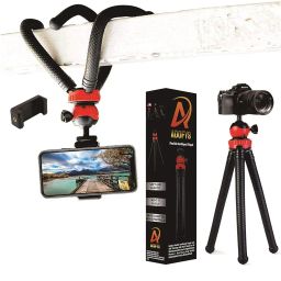 Adofys Flexible Gorillapod Tripod with 360° Rotating Ball Head Tripod for All DSLR Cameras(Max Load 1.5 kgs) & Mobile Phones + Free Heavy Duty Mobile Holder(Black) (12 Inch, Black and Red) image 1
