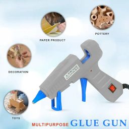 GLUN® Glue Gun 30 Watt with 7mm 5 Pieces Glue Sticks 6 inch Transparent, Gray Colour Metal Outlet Point ON/Off Switch Button, LED Indicator, Glue Sticks for Craft and DIY Works image 2