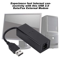 Data Modem, USB 2.0 56K Data Fax External Modem, Compatible with Win7 / 8/10 / XP, with CD Driver and Telephone Cable, Black image 1