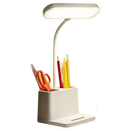 MANSAA Study Table Lamp | 18 Months Warranty | Table Lamp, Study Lamp, Table Lamp for Study, Desk Lamp, Study Lamp Rechargeable, 3 Color Modes LED with Pen Holder & Mobile Stand, Rechargeable (White) image 1
