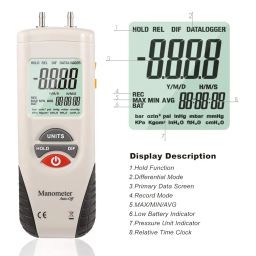 LABART Digital Manometer, HT-1890 with Certificate Dual Port Air Pressure Meter HVAC Gas Tester, 11 Selectable Measure Units Large LCD Display with Backlight, (Range-±2 PSI) with Certificate image 3