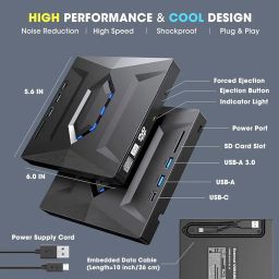 External CD DVD Drive USB 3.0 & USB-C CD ROM Burner DVD Player with USB Hub and SD Card Reader, Portable CD DVD +/-RW Optical Disk Drive Writer for Laptop PC Windows 11/10, Mac, Linux Computer image 5