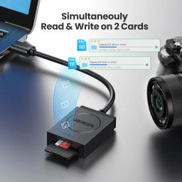 UGREEN SD Card Reader USB 3.0 Dual Slot Flash Memory Card Reader TF, SD, Micro SD, SDXC, SDHC, MMC, RS-MMC, Micro SDXC, Micro SDHC, UHS-I for Mac, Windows, Linux, Chrome, Read 2 Cards Simultaneously image 2
