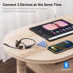 LEVN Open Ear Headphones with Mic, Noise Cancelling Multipoint Connect Bluetooth 5.3, Bluetooth Headset with Microphone Sweatproof Wireless Headset for Running image 3
