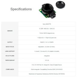 Raspberry Pi HQ Camera Module for Raspberry Pi 4B/3B+/3B/2B/A+/Zero/W/Zero WH,12.3MP IMX477 Sensor Supports C- and CS-Mount Lenses, High Sensitivity, Alternative for Raspberry Pi Camera Module V2 image 5