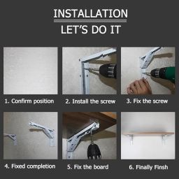 GLUN® Folding Shelf Brackets White Colour Metal, Collapsible Shelf Bracket with Fitting Screws, DIY Wall Mounted Shelf Brackets, Space Saving for Table Work Bench Wall Mounted (16 Inch) image 5