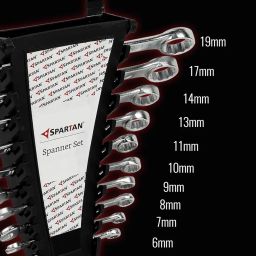 SPARTAN Carbon Steel Combination Spanner Set/Wrench Set/Tool Kit Multipurpose Home Use and Professional Spanners, Corrosion Resistant Chrome Plating Open Jaw and Ring Spanners (Silver, Set of 10) image 5