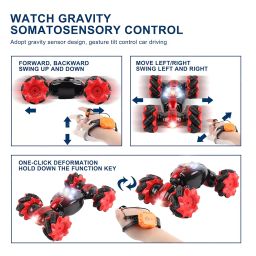 Zest 4 Toyz Remote Control Gesture Sensor Toy, RC Stunt Car 2.4Ghz 4WD Double Sided Rotating Off Road Vehicle 360° Flips with Lights - Red image 4