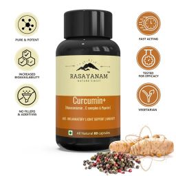 Rasayanam Curcumin+ 1500mg | Extra Pure Nano Curcumin capsules with Bioperine | Turmeric & Black pepper extract | Joint Support Supplement for men & women image 1