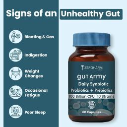 Gut Army Prebiotics & Probiotics - 25 Unique Strains Blend -100 Billion CFU - With Psyllium Husk & Probiotics Blend - Supports Gut Digestion Health & Bowel Movement - 60 Capsules By ZEROHARM image 2