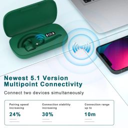 HEIBAS Bluetooth Headset, Wireless Bluetooth Earpiece with 500mAh Charging Case 72 Hours Talking Time Built-in Microphone for iOS Android Cell Phone, Hand-Free Headphones for Trucker, Office-Green image 5
