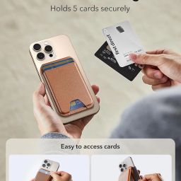 ESR Magnetic Wallet, Compatible with MagSafe Wallet, for iPhone Card Case with Adjustable Stand, for iPhone 16/15/14/13/12 Series, Not for iPhone 13/12 Mini, 3 Card Holder, Vegan Leather,Brown image 4
