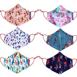 bildos Cotton Cloth 3 Layer Super Breathable Without Valve Women's Face Mask Reusable & Washable Designer (Multicolour) - Pack of 6 image 1