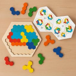 FEXME 40‑Piece Wooden Intelligence Puzzle – Colorful Tetris‑Style Blocks on a Smooth Wooden Board (Hexagon) image 2