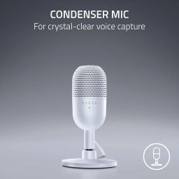 Razer Seiren V3 Mini USB Microphone: Condenser Mic - Supercardioid Pickup Pattern - Tap-to-Mute Sensor with LED Indicator - Shock Absorber - Ultra Compact - PC, Discord, OBS Studio, XSplit - White image 1
