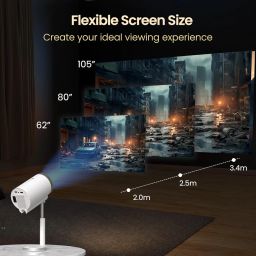 Portronics Beem 520 Smart LED Projector,720p HD Native,2200 Lumens,Ceiling Mountable,Bluetooth & Wi-Fi, Auto Keystone,3W Speaker,Adjustable Telescopic Stand(White) image 2
