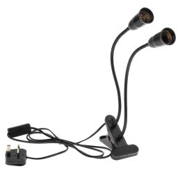 MYADDICTION UK Plug E27 2-Head Clip on Reading Light Base Desk Reading Lamp Socket Black image 1